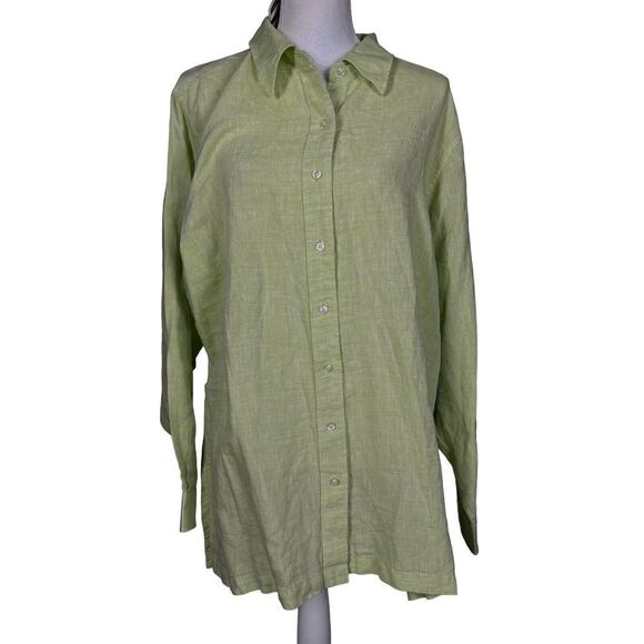 New Lands' End Top Size 20W Button Down Green Linen Long Sleeve Preppy Classic - Picture 11 of 11